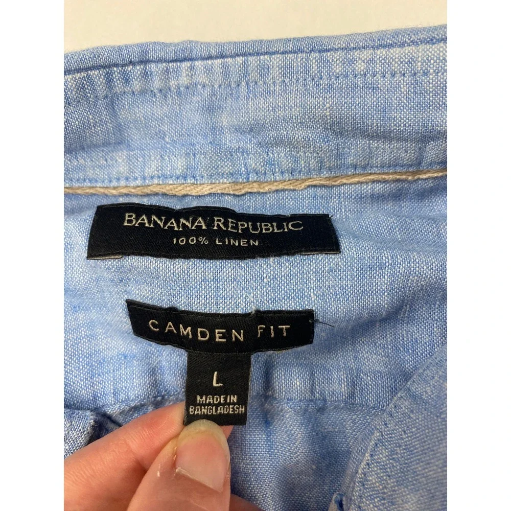 Banana Republic 100% Linen Shirt Men's Size Large Blue Camden Fit
